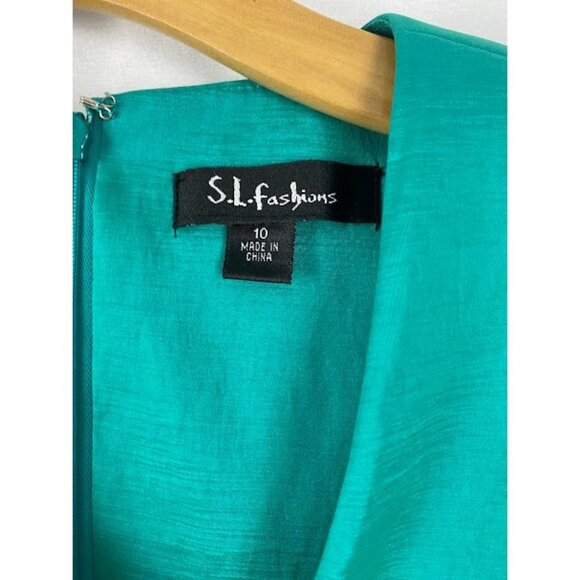 S.L. Fashion Jade Taffetta Formal Cocktail Shift Dress Flower Accent New Sz.10 - Picture 11 of 13